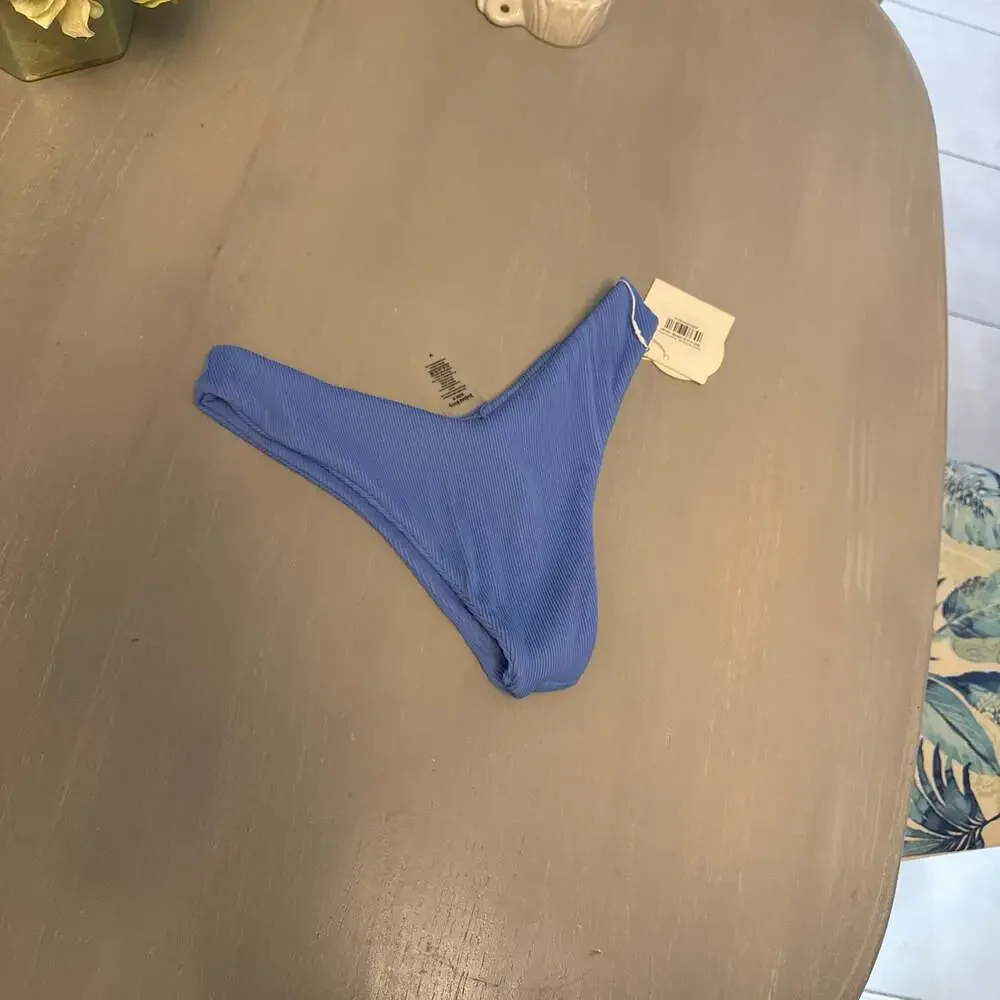 Kulani Kinis Minimal Cheeky Bikini Bottom in Breezy Blue Ribbed - Picture 4 of 4